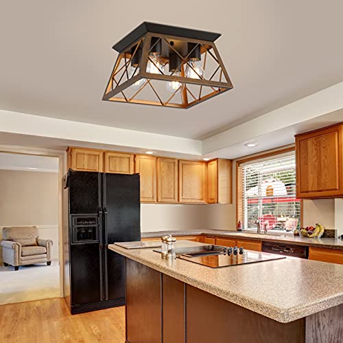 QS Q&S Semi Flush Mount Vintage 4-Light Bronze Farmhouse Ceiling Light Geometric Rustic Island Light Fixtures for Entryway Hallway Dining Room Living Room Bedroom - Image 4