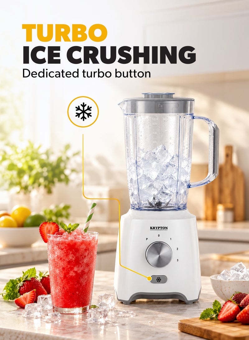 KRYPTON 3-In-1 Blender With Unbreakable  Jars, Stainless Steel Blade, 600W Powerful Motor with 3 Speed Setting and Pulse 1.8 L 600 W KNB6029 White/Grey - Image 3