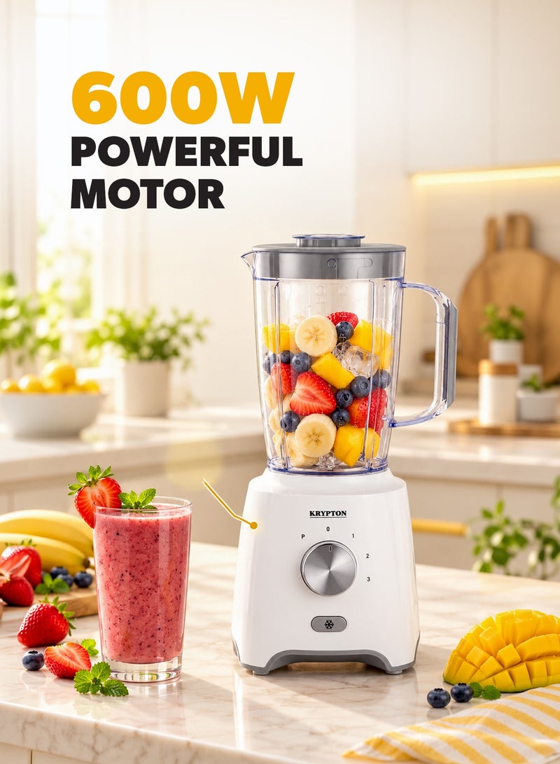 KRYPTON 3-In-1 Blender With Unbreakable  Jars, Stainless Steel Blade, 600W Powerful Motor with 3 Speed Setting and Pulse 1.8 L 600 W KNB6029 White/Grey - Image 4