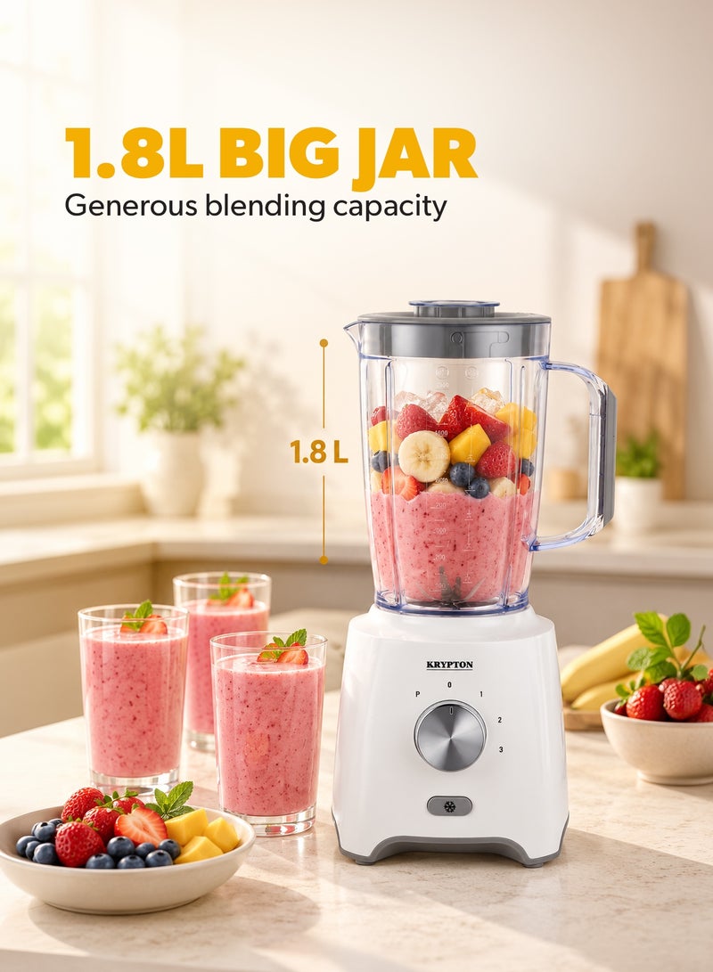 KRYPTON 3-In-1 Blender With Unbreakable  Jars, Stainless Steel Blade, 600W Powerful Motor with 3 Speed Setting and Pulse 1.8 L 600 W KNB6029 White/Grey - Image 2