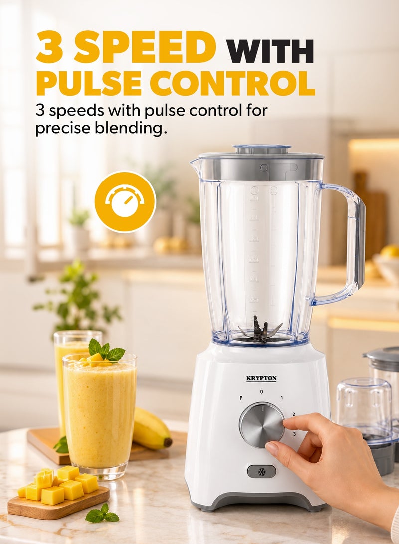 KRYPTON 3-In-1 Blender With Unbreakable  Jars, Stainless Steel Blade, 600W Powerful Motor with 3 Speed Setting and Pulse 1.8 L 600 W KNB6029 White/Grey - Image 5