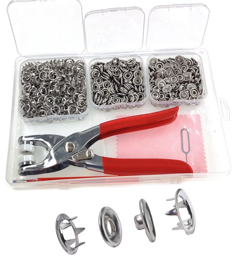 KAXIMON Snap Fasteners Kit 200 Sets Metal Snap Button Kit with Fastener Pliers No Sewing 95mm Snap on Button Kit Rust Proof DIY Press Studs Button Fix Tools for Fabric Clothing chrome SNAP95MM