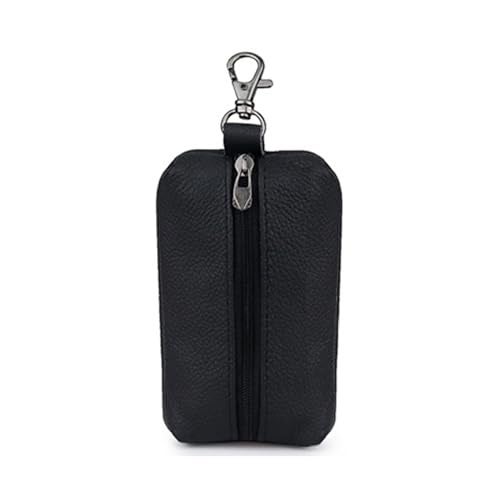 Auony Unisex Genuine Leather Key Case Wallet Pouch Bag Keychain Holder with Key Ring & Zipper (Black) - Image 1