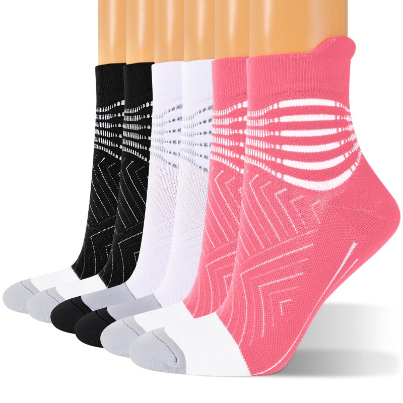 IRAMY Compression Ankle Support Socks Women - Coolmax Wicking, Cushioned Athletic, Plantar Fasciitis Relief 3 Pairs - Image 1