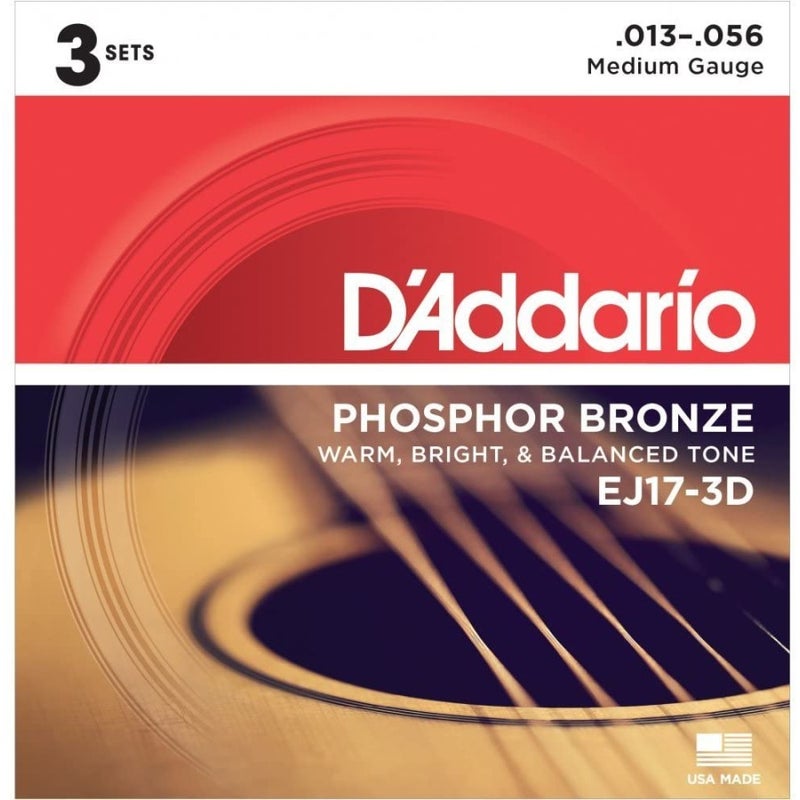 Daddario أوتار جيتار أكوستيك د'أداريوا EJ17-3D من الفوسفور برونز متوسطة - 13-56 - 3 عبوات - Image 1