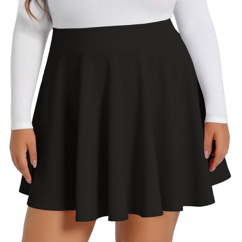 JOELLYUS Plus Size Skirts for Women Summer Pleated Mini Skirt Casual Flowy High Waisted Womens Short Skirts(Black,3XL) - Image 1