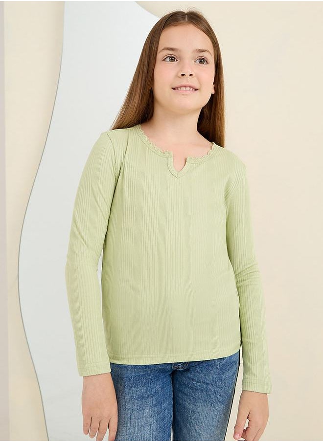 Styli - Lace Insert Ribbed T-Shirt - Image 1