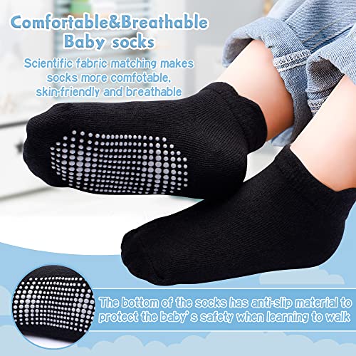 HYzgb Kids Socks Boys 5-6-7 Years Old with Non Slip Grips 12 Pairs Cotton Toddler Ankle Grippy Socks for Little Boys Girls Children 5T-6T-7T Birthday Gifts Black/White/Grey - Image 4