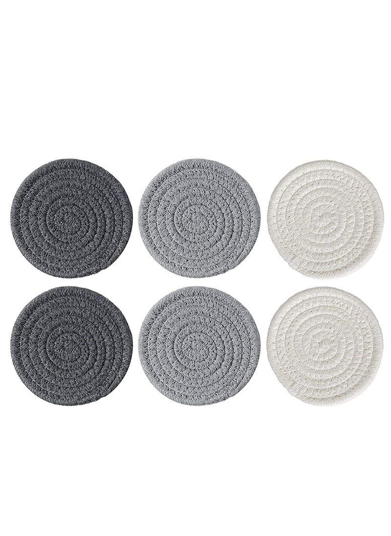 Generic - Absorbent Drink Coasters Handmade Braided Drink Coasters for Coffee Wooden Table, Super Absorbent Heat-Resistant Coasters for Drinks Great Housewarming Gift (Grey,Dark Grey, White, 6) - Image 1
