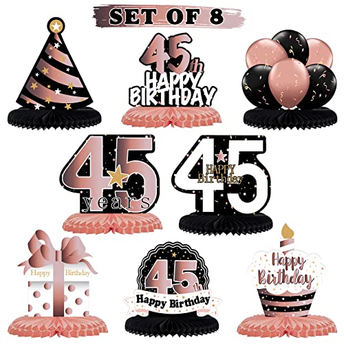 LINGTEER Happy 45th Birthday Rose Gold Table Honeycomb Centerpieces Cheers to 45th Birthday 45 Years Old Party Table Decorations Gift Sign - Image 1