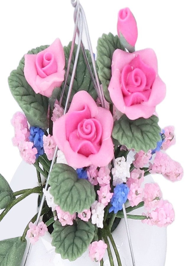 Zerodis Mini Flower Pot, 1:12 Doll House Mini Clay Flower Plant Pot Flower Arrangement Model of Rose Hanging Pot for Children - Image 5