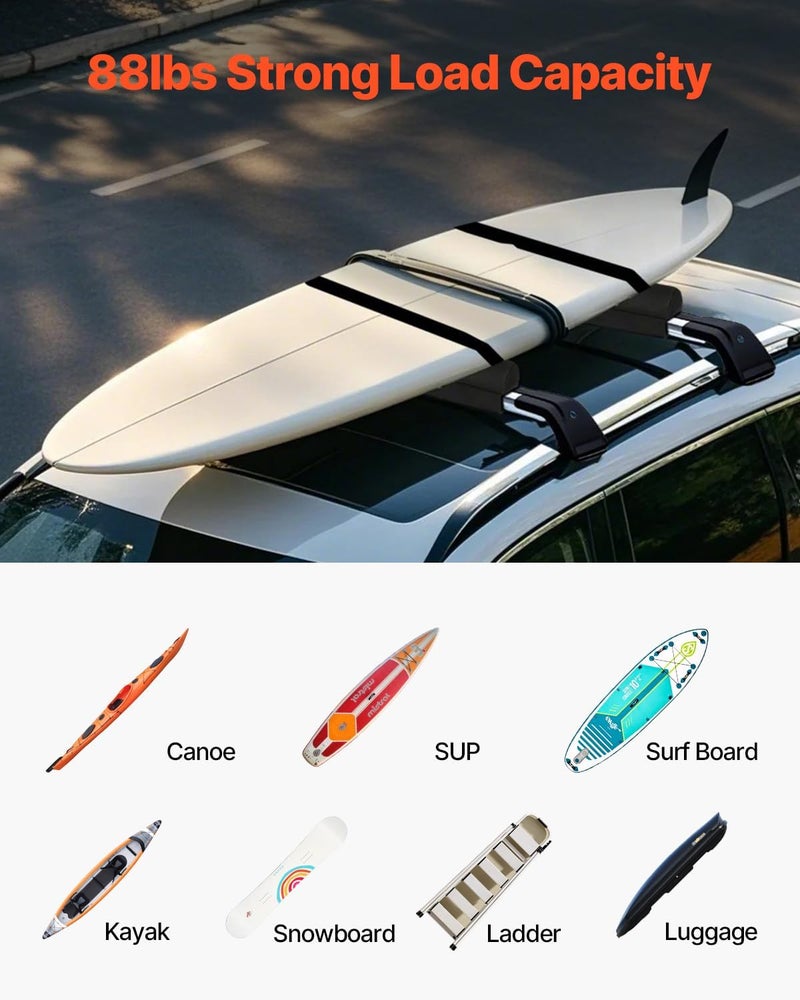 VEVOR Soft Roof Rack Pads, 28" Universal Car Roof Rack Pads for Various Crossbars, 88LBS Load Capacity Luggage Kayak Carrier with 2 Tie Down Straps & Velcros for SUPs Canoes Snowboards Paddle Boards Gulf market trial optimized design - Image 4