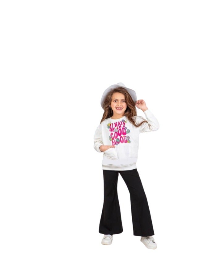 Girls set, white t-shirt and black pants