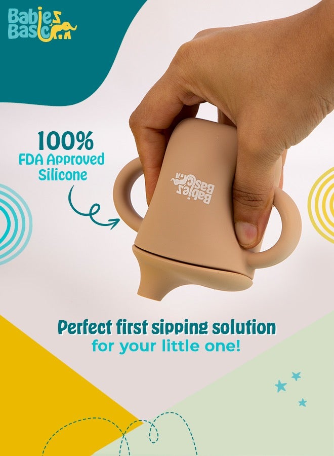 بابيز_بيسك كوب سيليكون للأطفال الأساسيين من المرحلة الأولى مع فوهة ومقابض للأطفال - لون وردي خفيف - Image 3