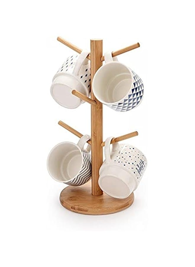 Beauenty Wooden Cup And Mug Holder,solid bamboo wood tea cup Stand High with 6 Hooks - Image 1