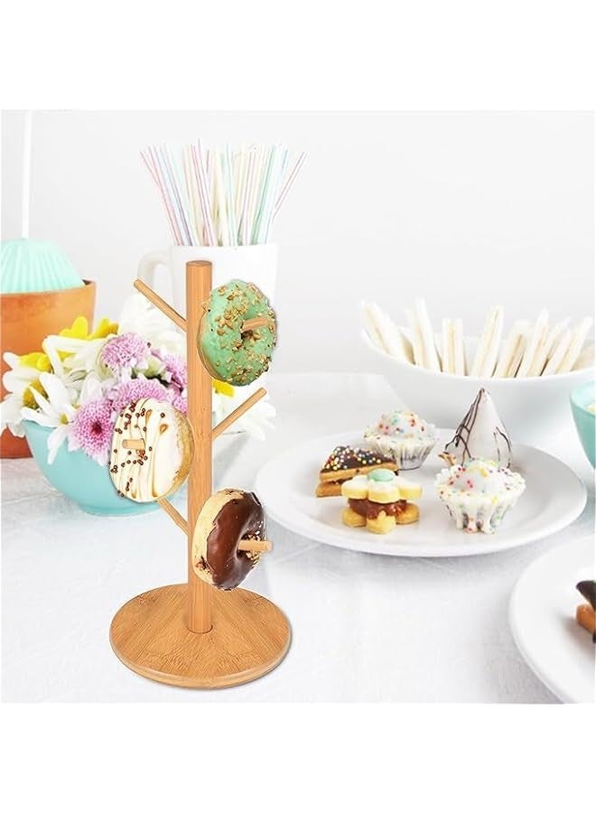 Beauenty Wooden Cup And Mug Holder,solid bamboo wood tea cup Stand High with 6 Hooks - Image 2