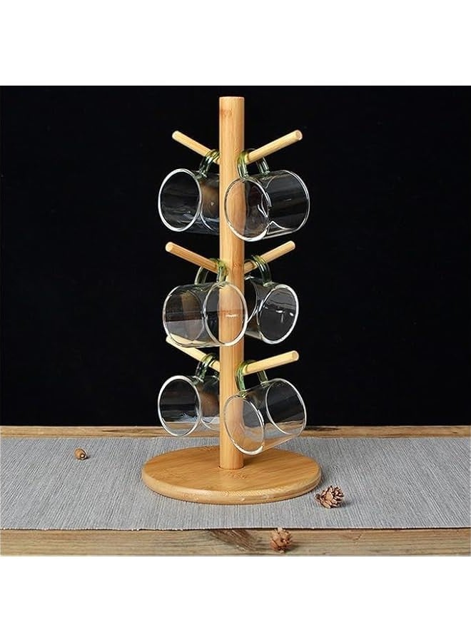 Beauenty Wooden Cup And Mug Holder,solid bamboo wood tea cup Stand High with 6 Hooks - Image 3