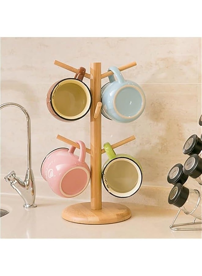 Beauenty Wooden Cup And Mug Holder,solid bamboo wood tea cup Stand High with 6 Hooks - Image 4