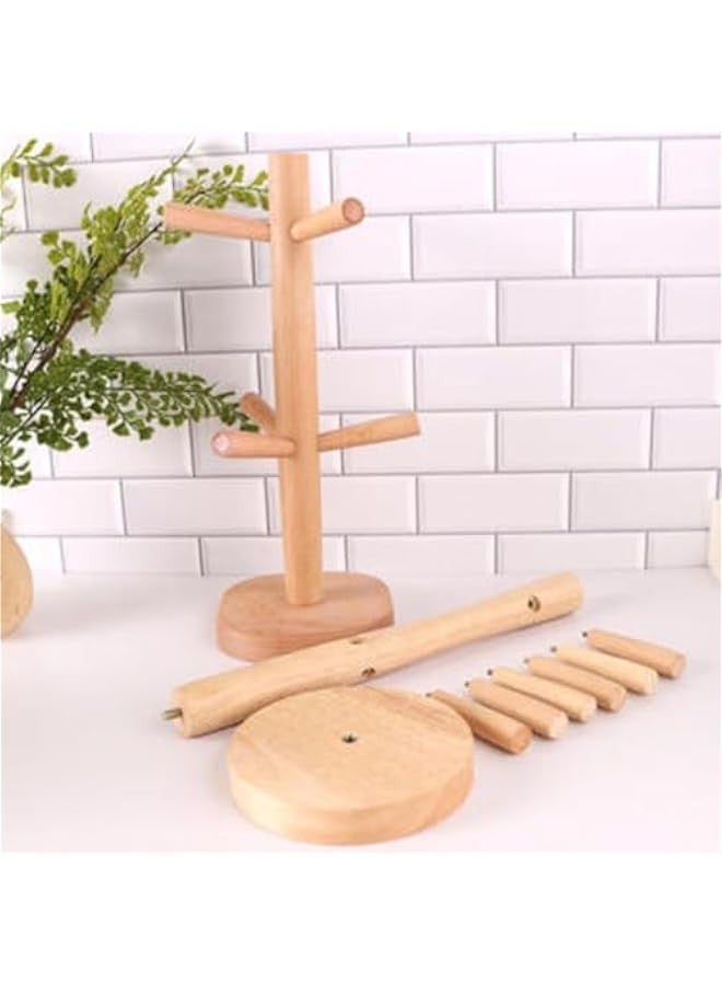 Beauenty Wooden Cup And Mug Holder,solid bamboo wood tea cup Stand High with 6 Hooks - Image 5