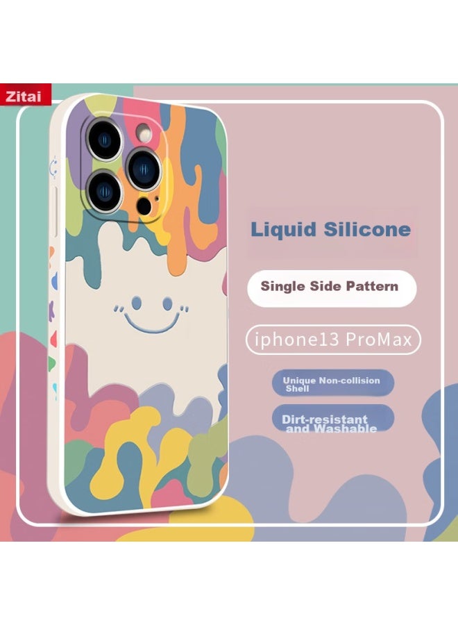Zitai غطاء سيليكون سائل لـ Iphone 13/13 Pro Max، غطاء واقي بتصميم إبداعي مرسوم، قشرة ناعمة مضادة للصدمات ، 6.7 بوصة، أبيض - Image 1