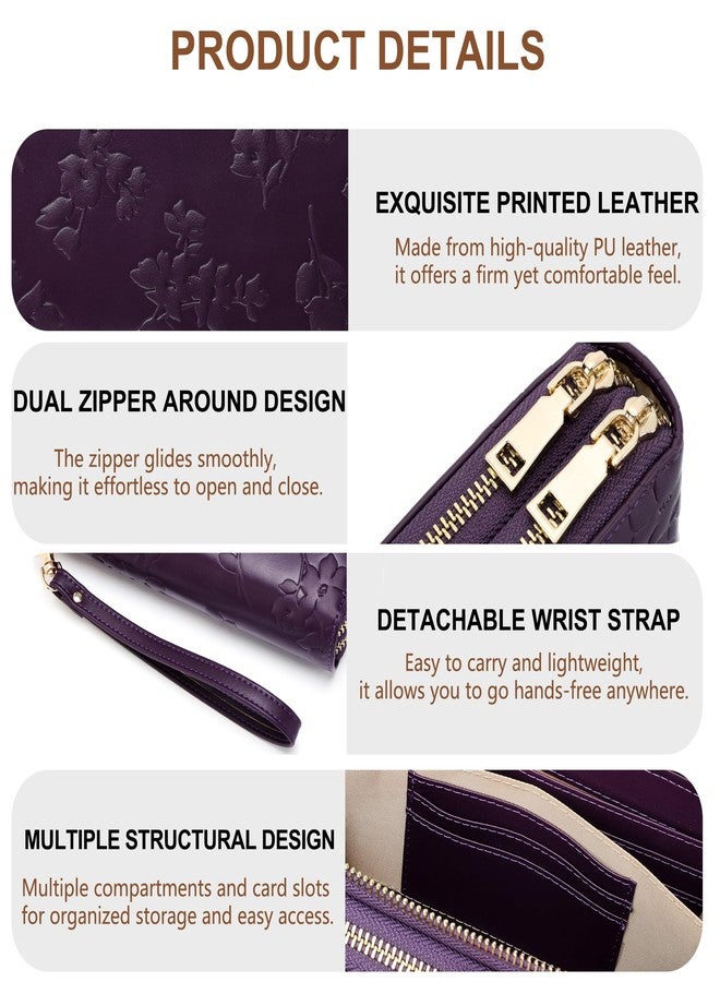 yiijay Womens Wallet RFID Blocking Large Capacity Vegan Leather Double Zip Wristlet Wallet Card Holder Travel Ladies Clutch - Image 4
