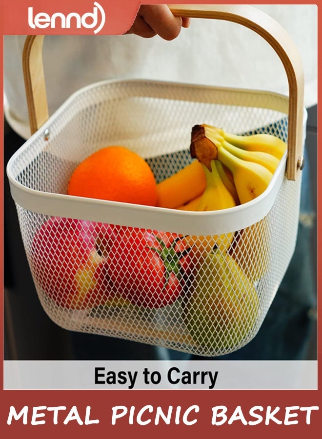 LENND Metal Picnic Basket, Metal Mesh Steel Harvest Basket, Square Wire Garden Basket with Handle – Multi-functional Storage Organizer for Gathering Vegetables, Fruits, Kitchen, Garden, Picnic & Cabinet (Black) - Image 5