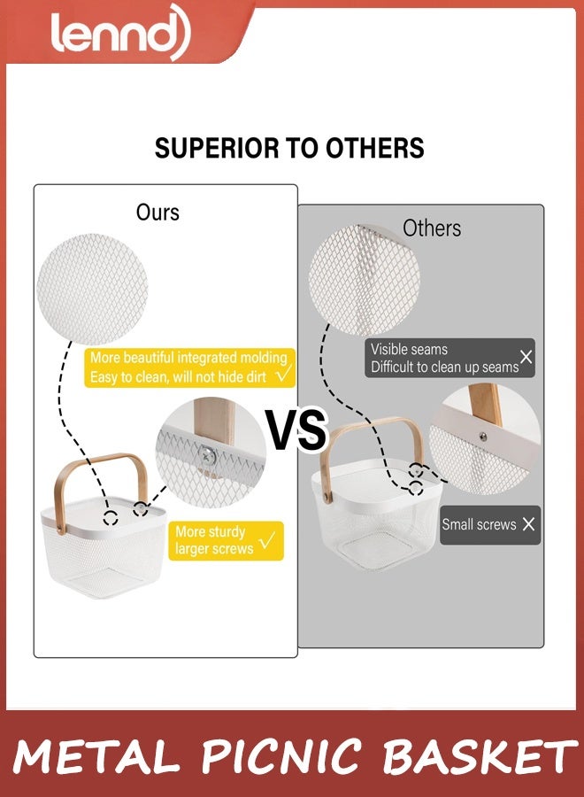 LENND Metal Picnic Basket, Metal Mesh Steel Harvest Basket, Square Wire Garden Basket with Handle – Multi-functional Storage Organizer for Gathering Vegetables, Fruits, Kitchen, Garden, Picnic & Cabinet (Black) - Image 3