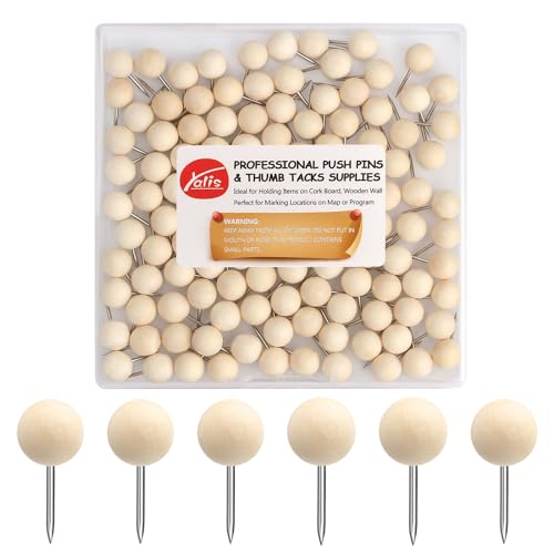Yalis Wood Push Pins 120 PcsDecorative Wooden Thumb Tacks for Corkboard and Bulletin Board 120 pcs Map Tacks - Image 1
