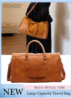 roaiss Large-Capacity Pu Leather Travel Handbag Fashionable Retro Adjustable Removable Shoulder Strap Fitness Bag Waterproof And Wear-Resistant Luggage Bag  - Image 1