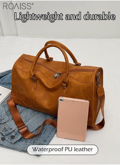 roaiss Large-Capacity Pu Leather Travel Handbag Fashionable Retro Adjustable Removable Shoulder Strap Fitness Bag Waterproof And Wear-Resistant Luggage Bag  - Image 3