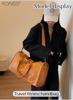 roaiss Large-Capacity Pu Leather Travel Handbag Fashionable Retro Adjustable Removable Shoulder Strap Fitness Bag Waterproof And Wear-Resistant Luggage Bag  - Image 4