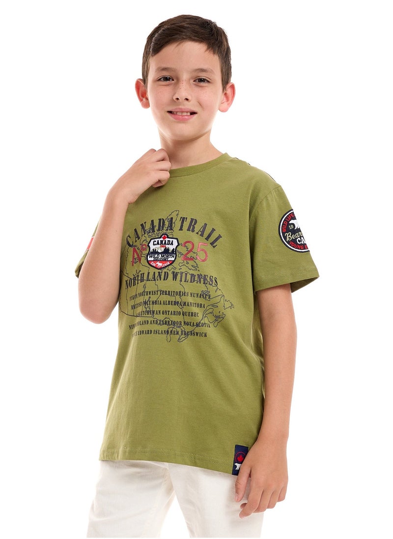 victor and jane BOYS Short Sleeve Summer T-shirt - Olive - Image 1