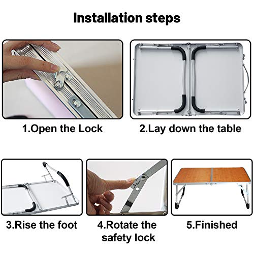 Jucaifu Foldable Laptop Table, Bed Desk, Breakfast Serving Bed Tray, Portable Mini Picnic Table & Ultra Lightweight, Folds in Half with Inner Storage Space (Bamboo Wood Grain) - Image 5