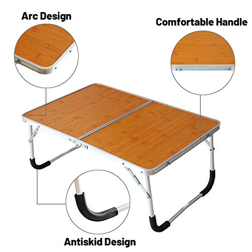 Jucaifu Foldable Laptop Table, Bed Desk, Breakfast Serving Bed Tray, Portable Mini Picnic Table & Ultra Lightweight, Folds in Half with Inner Storage Space (Bamboo Wood Grain) - Image 2