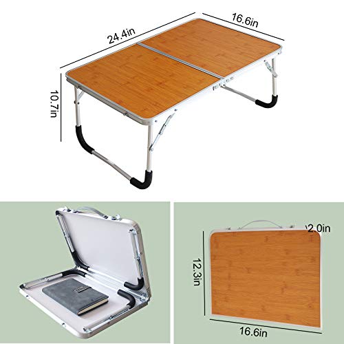 Jucaifu Foldable Laptop Table, Bed Desk, Breakfast Serving Bed Tray, Portable Mini Picnic Table & Ultra Lightweight, Folds in Half with Inner Storage Space (Bamboo Wood Grain) - Image 4