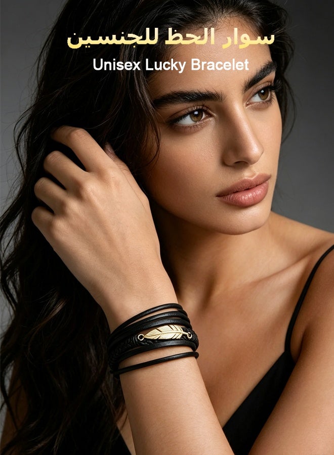 Unisex Multi-Layer Braided Leather Bracelet Anti-Fade Wear Resistant Gold Magnetic Clasp Bangle - Image 2