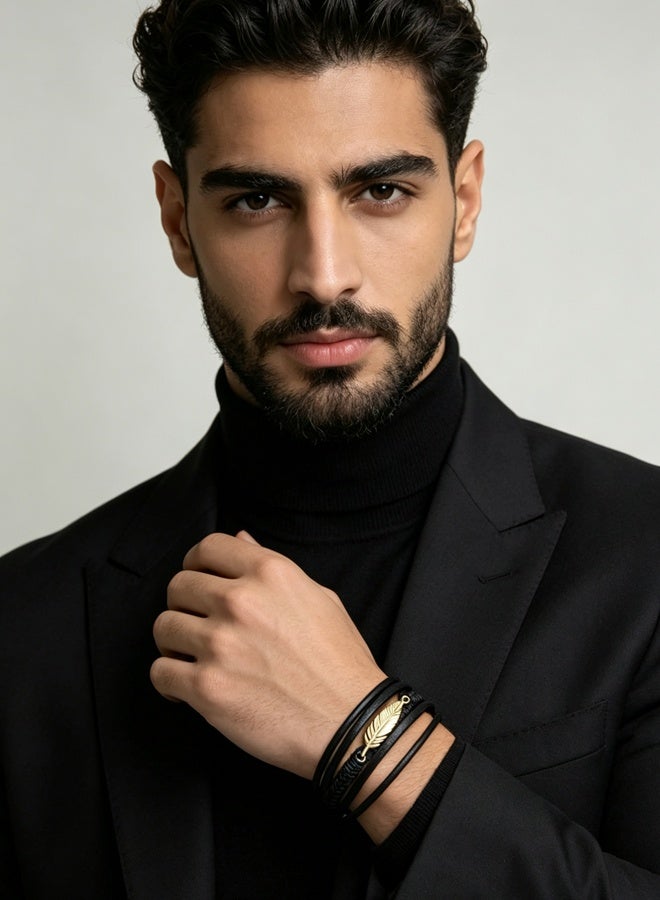 Unisex Multi-Layer Braided Leather Bracelet Anti-Fade Wear Resistant Gold Magnetic Clasp Bangle - Image 3
