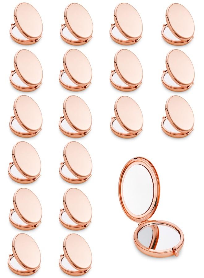 18-piece pack Compact mirror, pocket travel makeup mirror for bag, round metal case, 2-sided 1X/2X magnification, portable, foldable, handheld, rose gold, - Image 1
