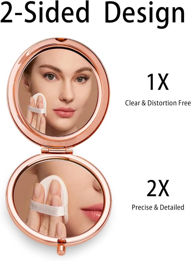 18-piece pack Compact mirror, pocket travel makeup mirror for bag, round metal case, 2-sided 1X/2X magnification, portable, foldable, handheld, rose gold, - Image 4