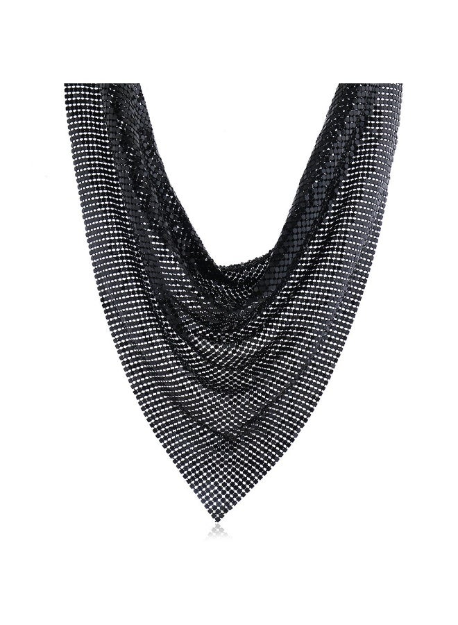 Metal sequined triangle scarf silk scarf necklace personality exaggerated necklace necklace jewelry-black - Image 3