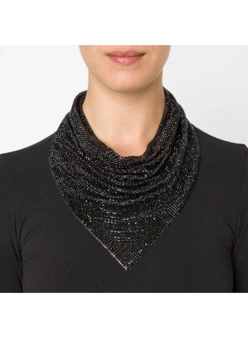 Metal sequined triangle scarf silk scarf necklace personality exaggerated necklace necklace jewelry-black - Image 5