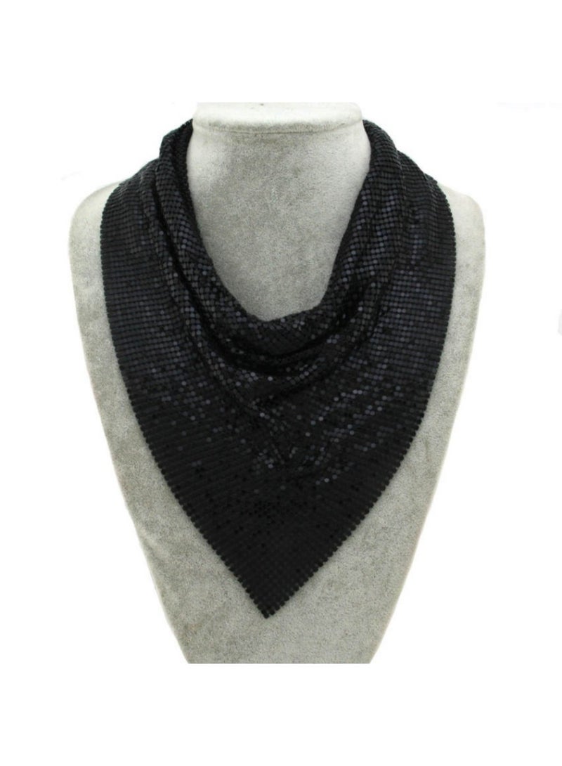 Metal sequined triangle scarf silk scarf necklace personality exaggerated necklace necklace jewelry-black - Image 4