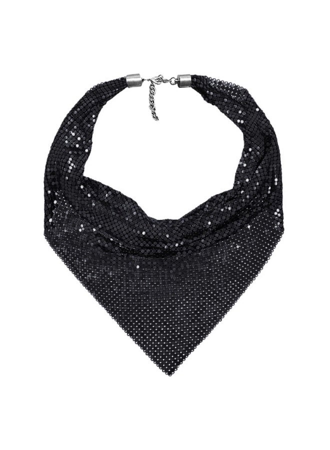 Metal sequined triangle scarf silk scarf necklace personality exaggerated necklace necklace jewelry-black - Image 1
