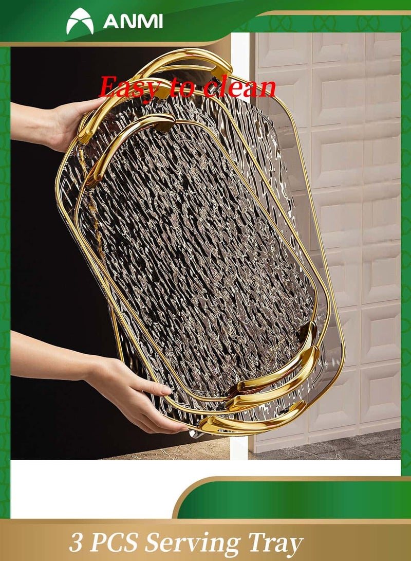 أنمي 3 قطعة صينية تقديم واضحة ، مع مقابض معدنية مصقولة ، طبق تقديم ، صينية شفافة بنمط متموج ، صينية مقاومة للانسكاب ، صينية تقديم زخرفية لطاولة القهوة والشاي والتخزين - Image 5