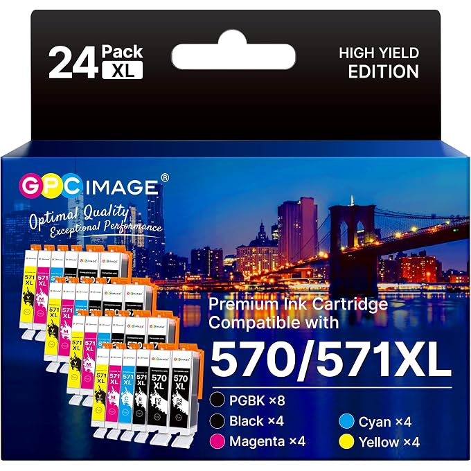 GPC Image 24-Pack Ink Cartridges Replacement for PGI-570XL CLI-571XL Compatible with PIXMA MG5700 MG5750 MG5751 MG6850 MG6851 TS5050 TS5051 TS6050 MG6800 MG6850(PGBK Black Cyan Magenta Yellow)