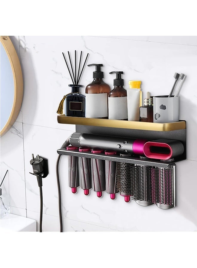 Arabest Wall Mount Holder for Dyson Airwrap Styler, White Storage Rack Organizer for Hair Curling Iron & Attachments – Space-Saving Bathroom Bracket Stand, No-Drill Installation (Gold) - Image 1