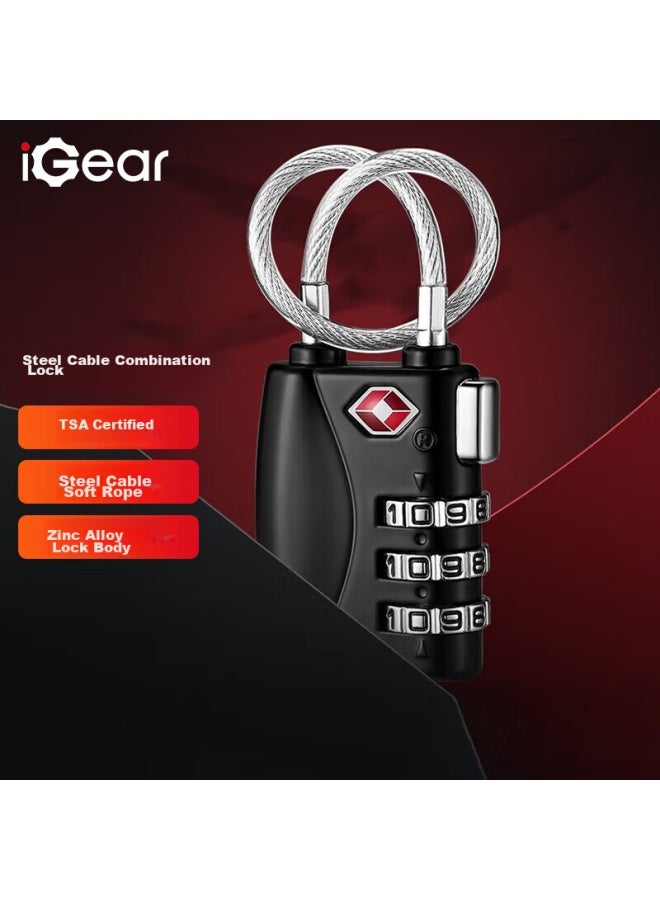 Igear Steel Cable Padlock, Combination Lock, Tsa Travel Lock For Luggage, Backpack, Suitcase, Cabinet, Drawer, No Drilling Required - Image 1