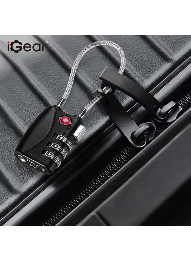 Igear Steel Cable Padlock, Combination Lock, Tsa Travel Lock For Luggage, Backpack, Suitcase, Cabinet, Drawer, No Drilling Required - Image 5