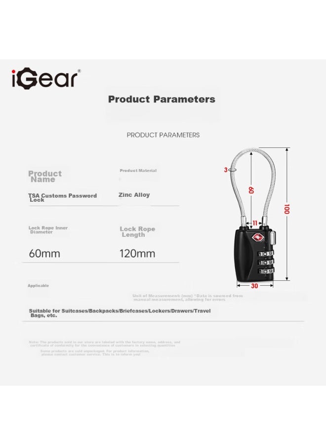 Igear Steel Cable Padlock, Combination Lock, Tsa Travel Lock For Luggage, Backpack, Suitcase, Cabinet, Drawer, No Drilling Required - Image 3