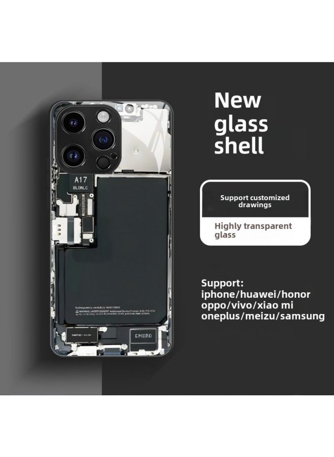 Generic - Circuit Board Phone Case For 13 14promax Creative 12 Cool 15 Model Glass Case Funny Digital Computer IPhone Protective Cover-Color:High Permeation Glass Shell-Graphite Black-GML129-Applicable Model: - Image 1